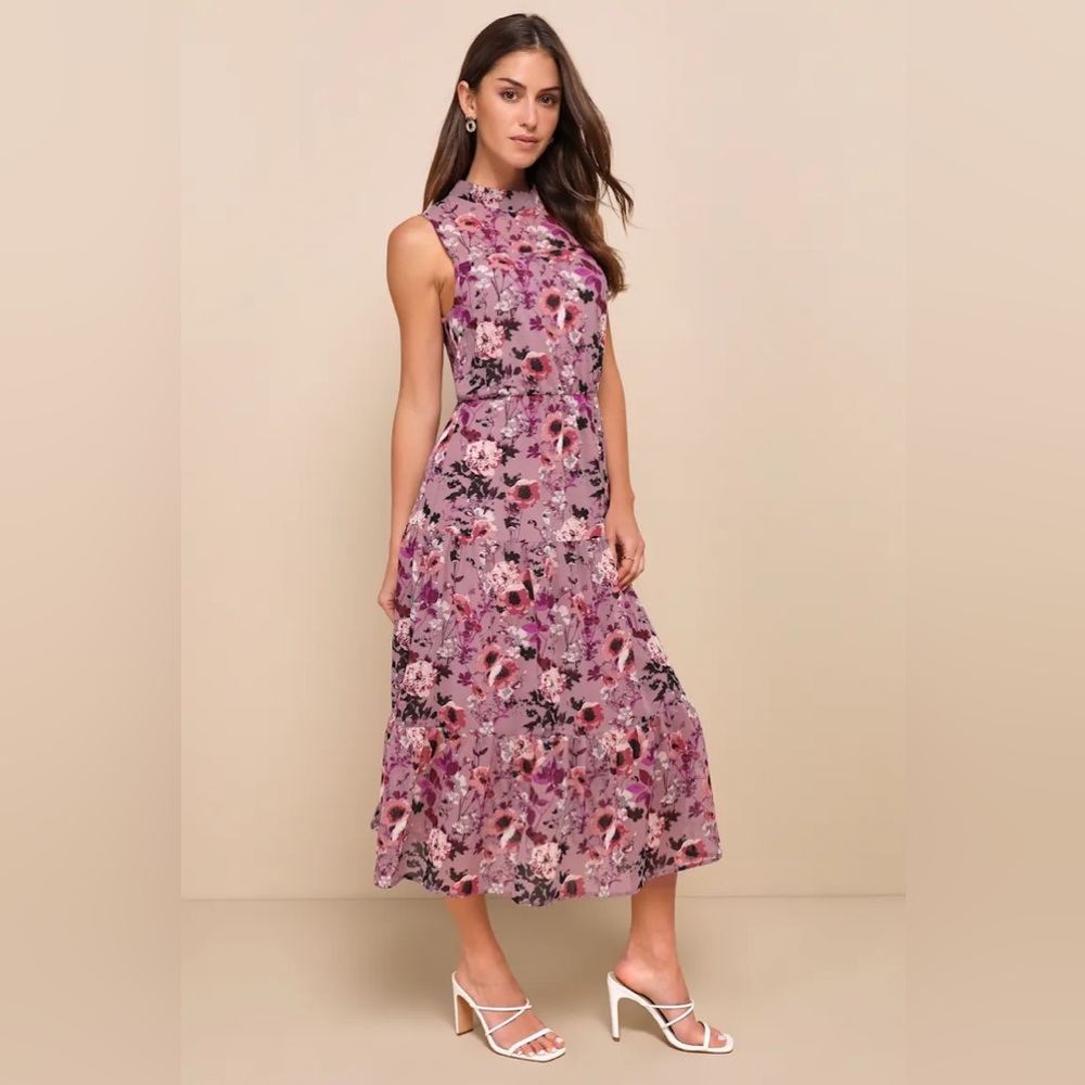Lulus In My Dreams Mauve Floral Print Midi Dress